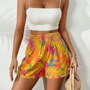 Tropical Print High Waisted Shorts